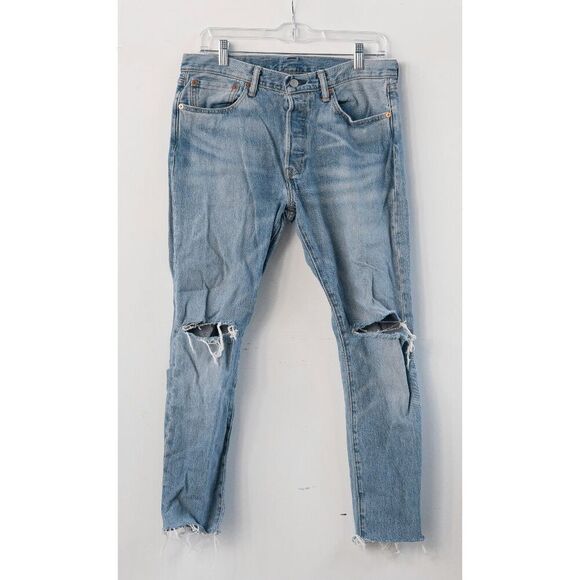 Levi's 501 S Women's Skinny Jeans Blue Button Fly Distressed Rips Size 32x32 - Picture 1 of 7